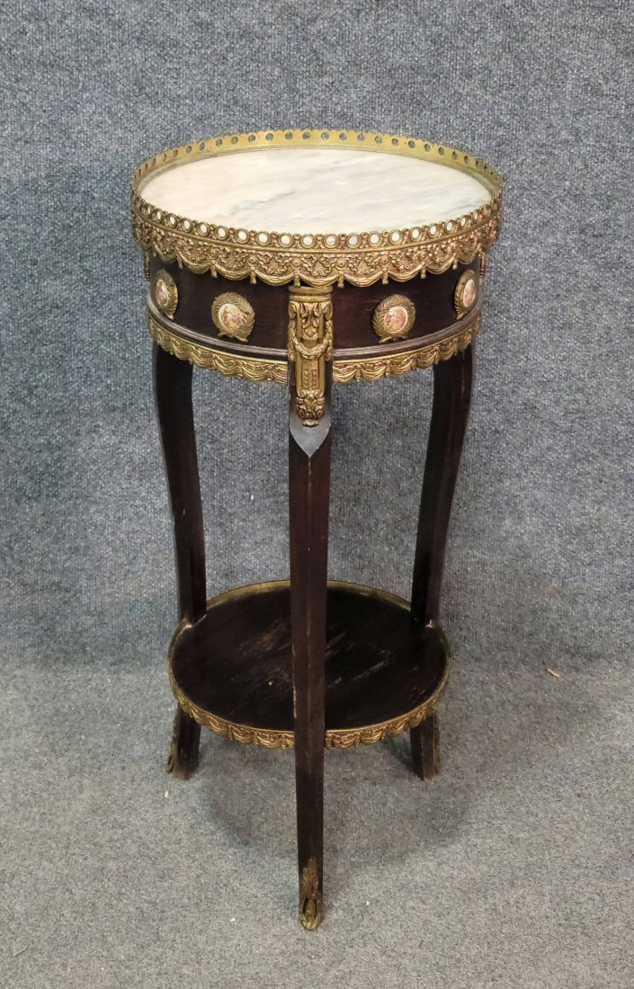 Napoleomc Style Marble Top Table: 28"H, 13"Diameter