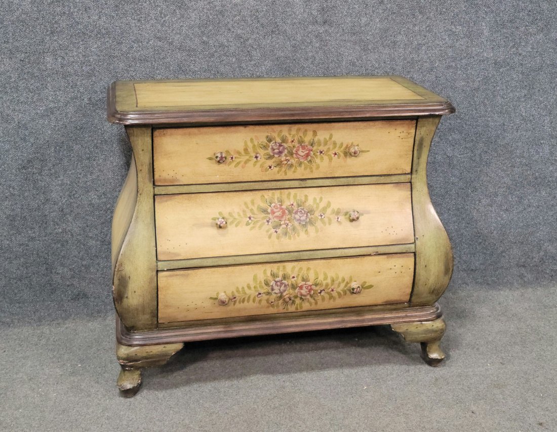 Painted Bombe Commode: 27.50"H, 33"W, 16"D
