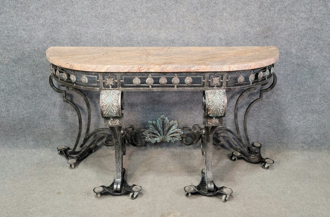Marble Top Iron Console: 33.50"H, 63"W, 19"D