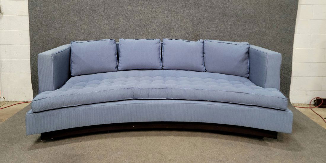 Blue Modern Sofa In The Manne Of Milo Baughman: 32"H, 96"W, 48"D, 18"SH