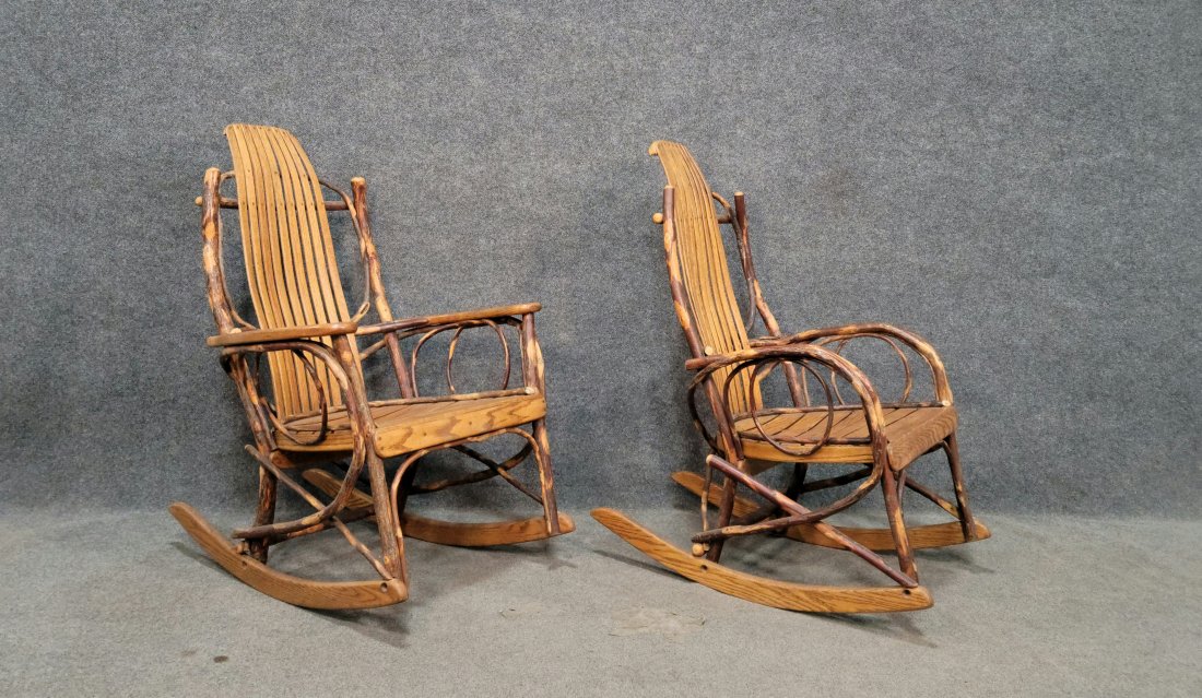 Pair Of Adidronback Rocking Chairs: 40.50"H, 28.50"W, 33"D, 15.50"SH