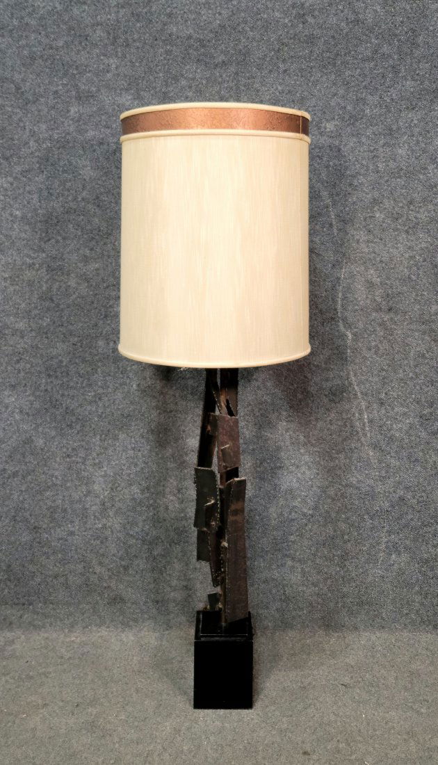 Paul Evans Style Metal Sculptured Lamp: 50"H, 16"Diameter
