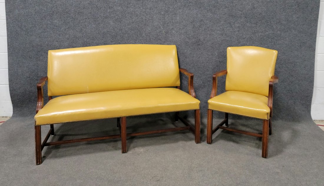2 Piece Leather Chippendale Parlor: 37"H, 61"W, 24"D, 17"SH | Chair - 36.50"H, 24.50"W, 22"D, 18"D