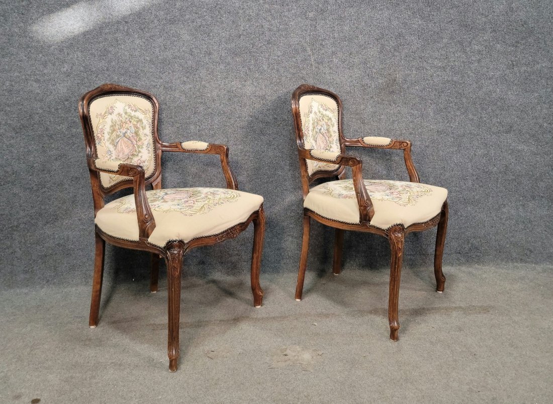Pair Of French Style Arm Chairs: 38"H, 24"W, 24"D, 18.50"SH