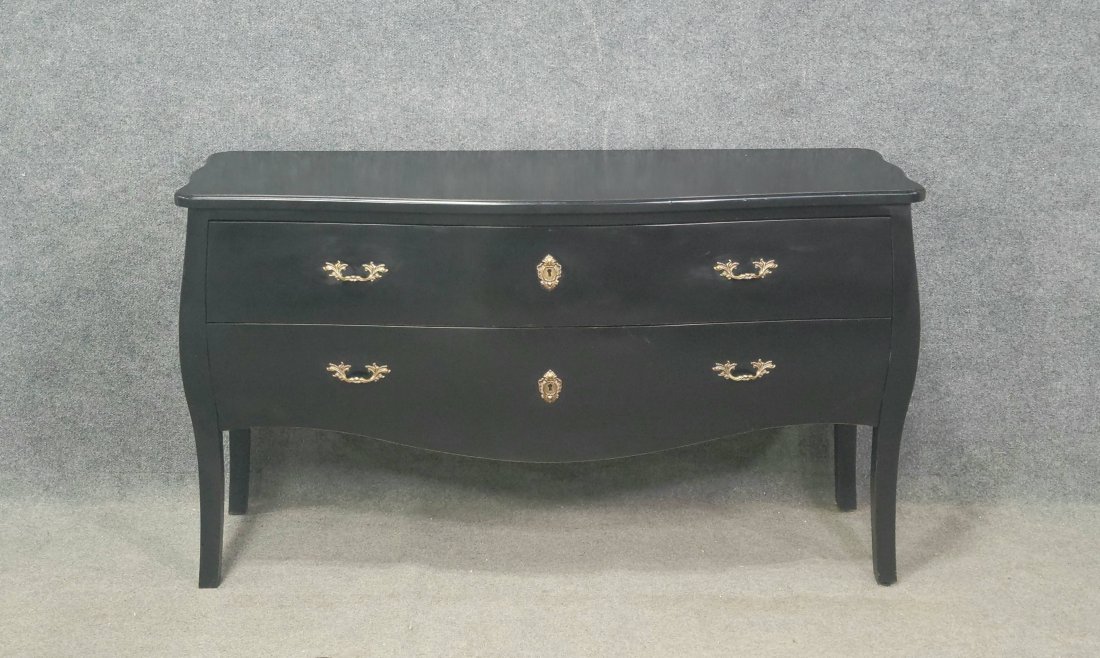 Ebonized Bombe Commode: 33"H, 57"W, 18"D