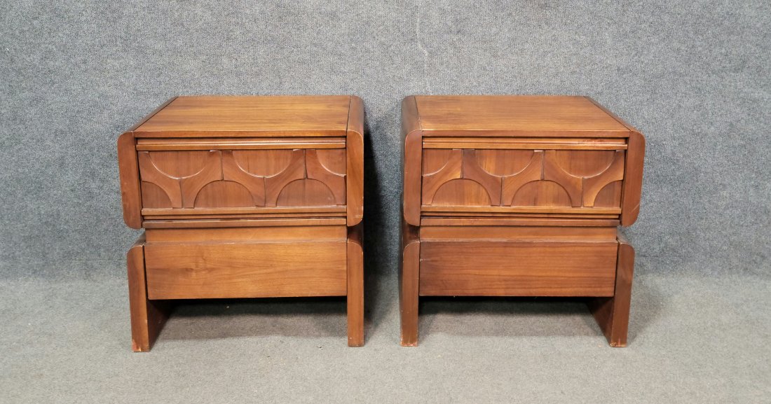 Pair Of Brasilia Style Nightstands: 25"H, 25"W, 17"D