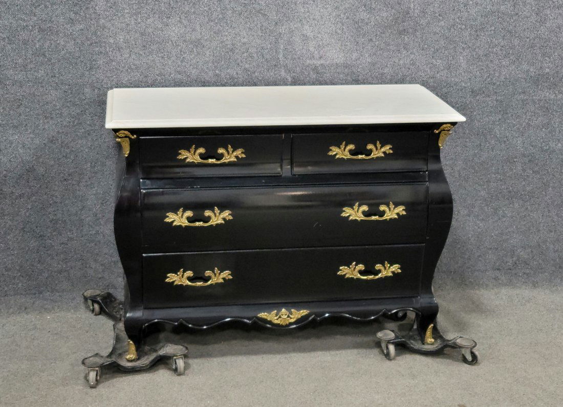 Ebonized Bombe Marble Top Commode (1 of 4)