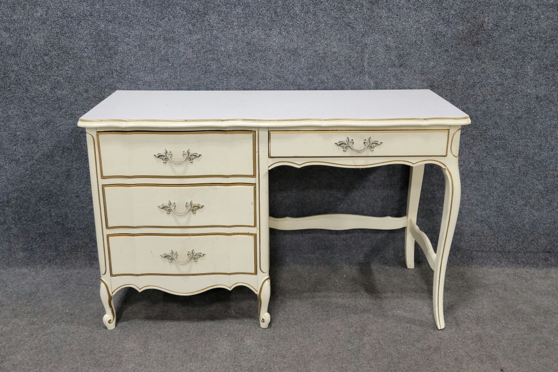 White Provential Desk: 29"H, 46.50"W, 18.50"D