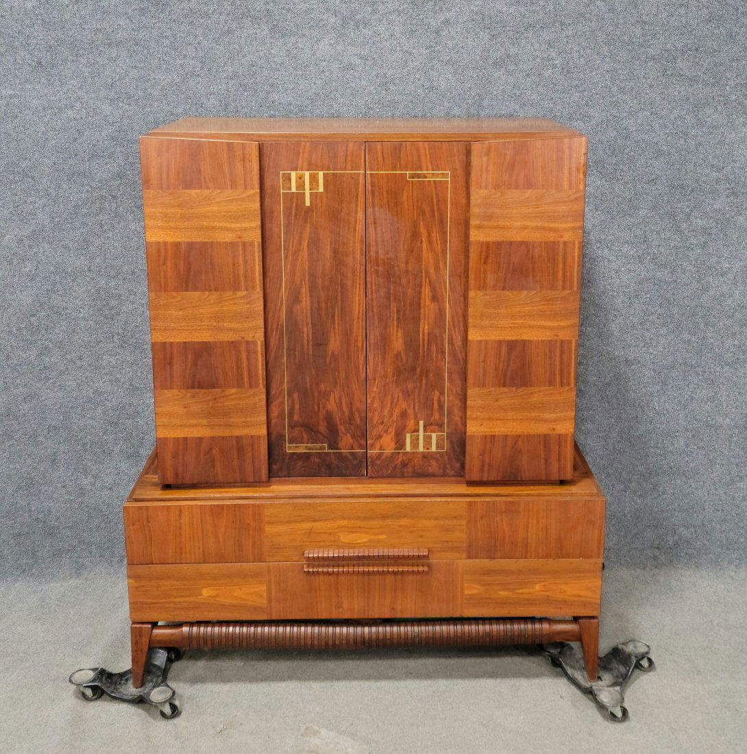 Mid Century Cabinet With Deco Influence: 57.50"H, 48"W, 22"D