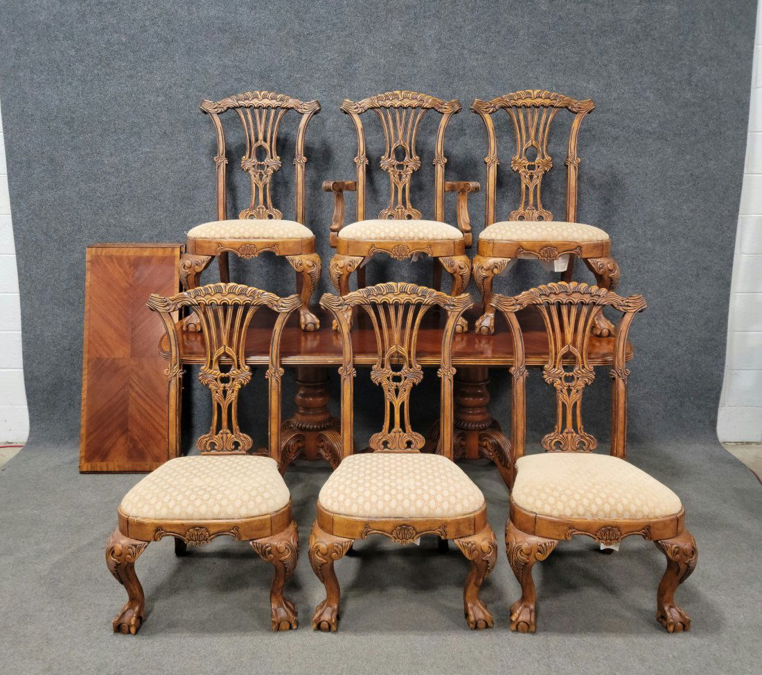 7 Piece Table (2 Boards) + 6 Chippendale Chairs (1 of 8)