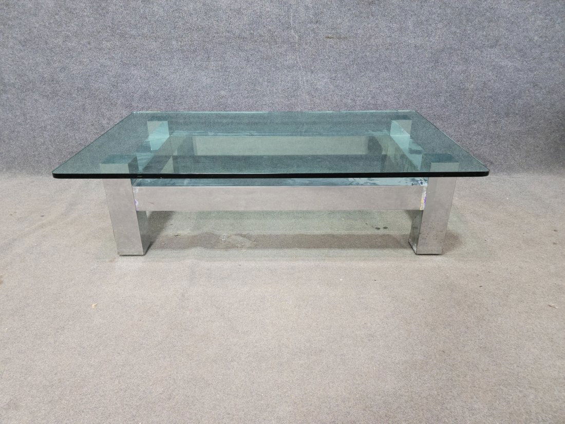Glass Top Table In The Manner Of Paul Evans: 16.5h, 60w, 36d