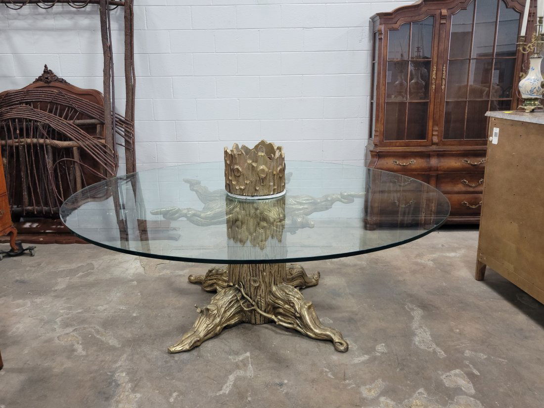 Large Glass Top Jansen Style Tree Trunk Table (1 of 3)