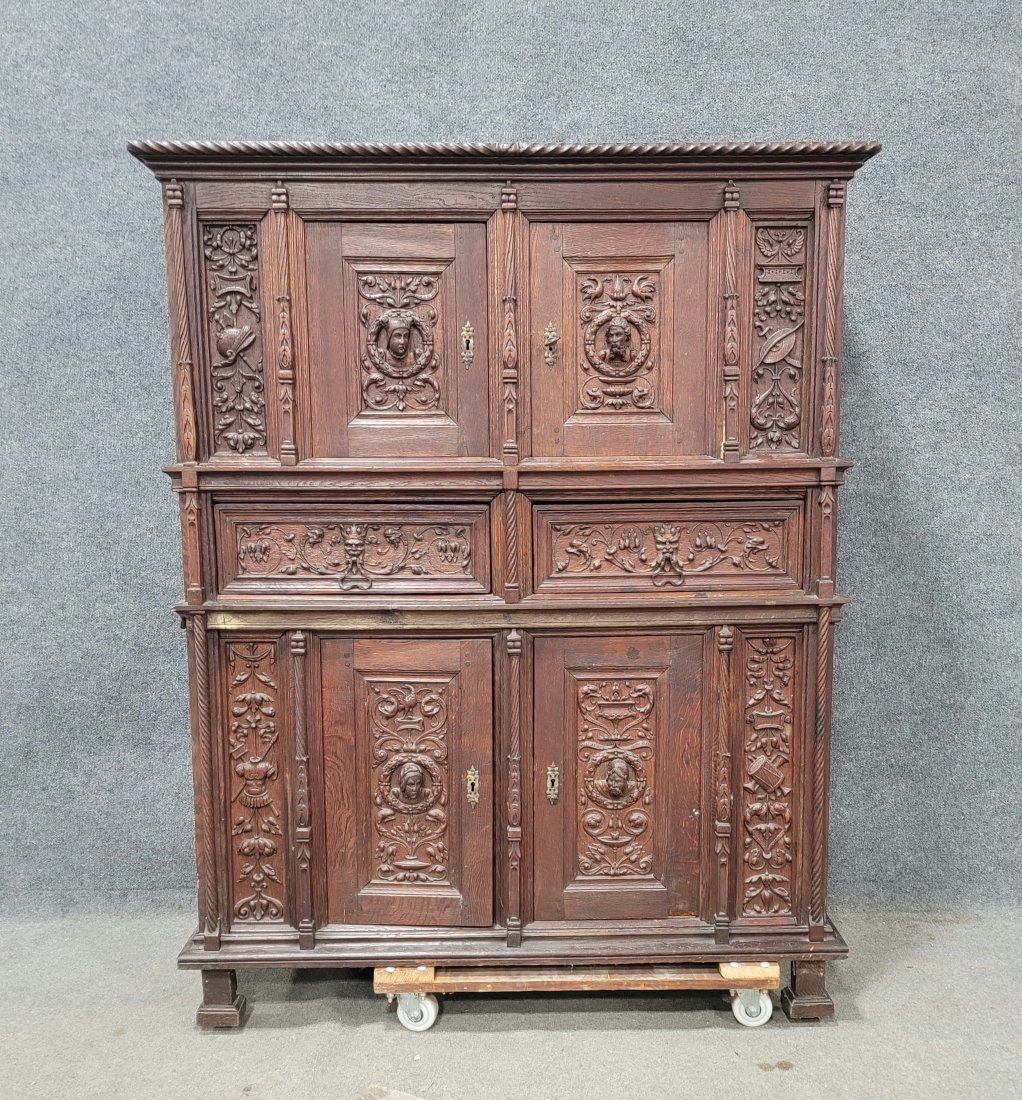 Antique 19th Century Carved Cabinet: 62.75"H, 50"W, 17.50"D