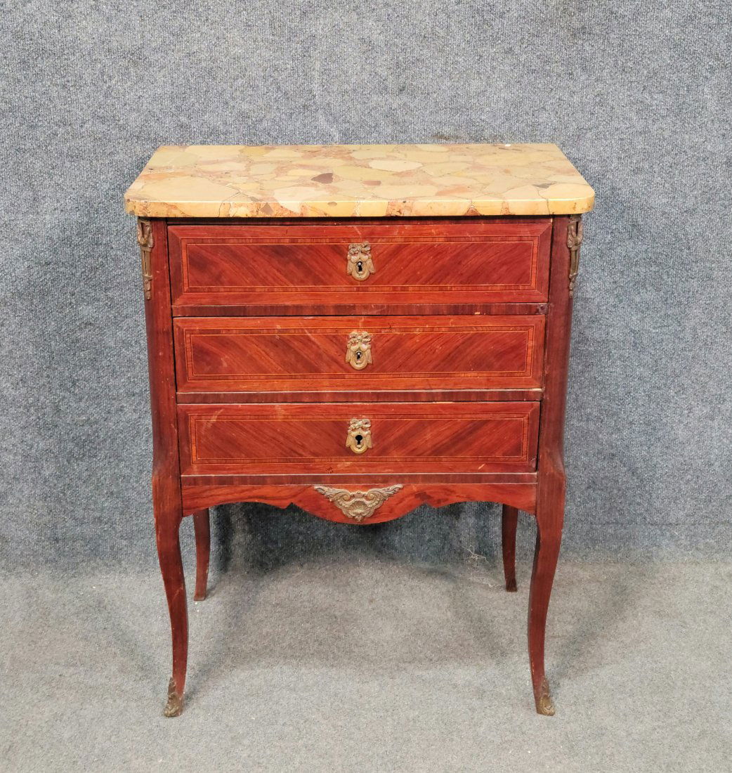 3 Drawer Antique French Marble Top Commode (1 of 5)