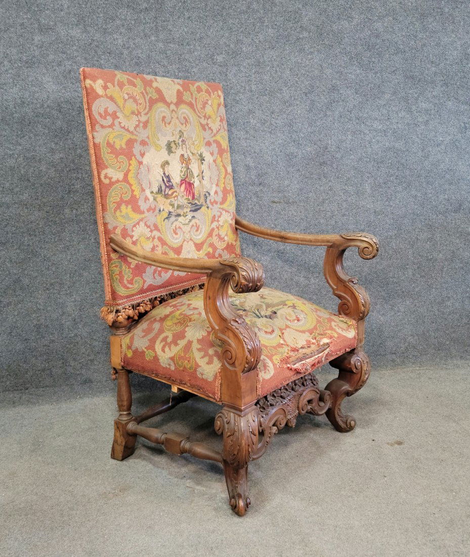 19th Century French Needlepoint Throne Chair (1 of 5)