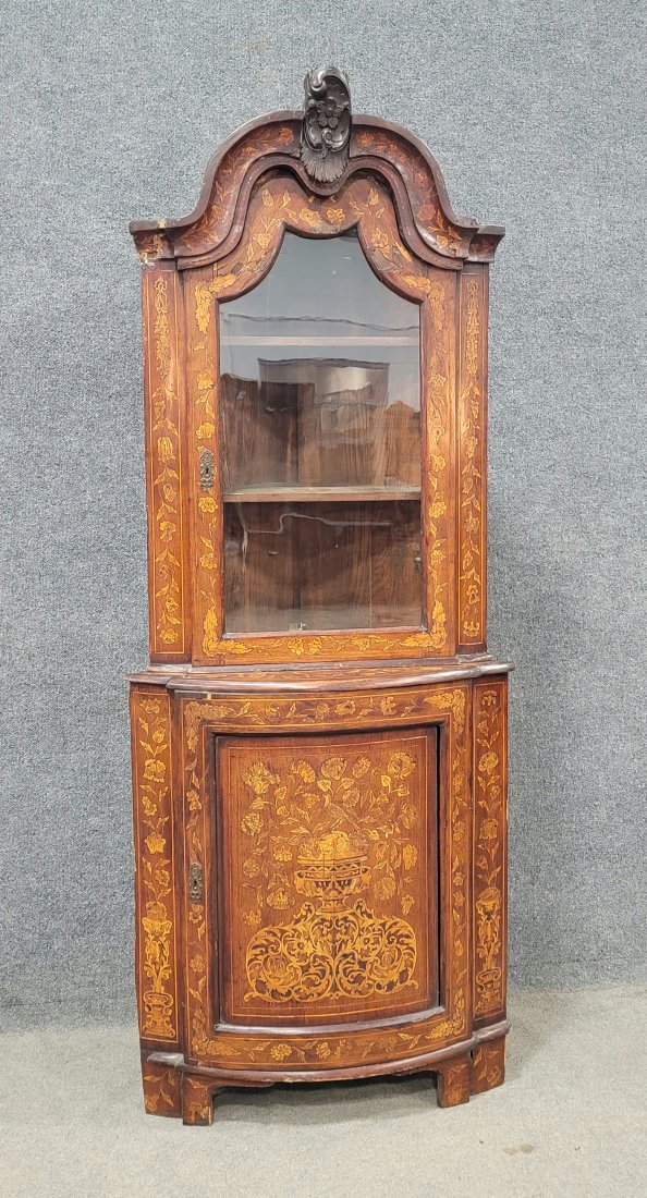 19th Century Dutch Marquetry Corner Cabinet (1 of 3)