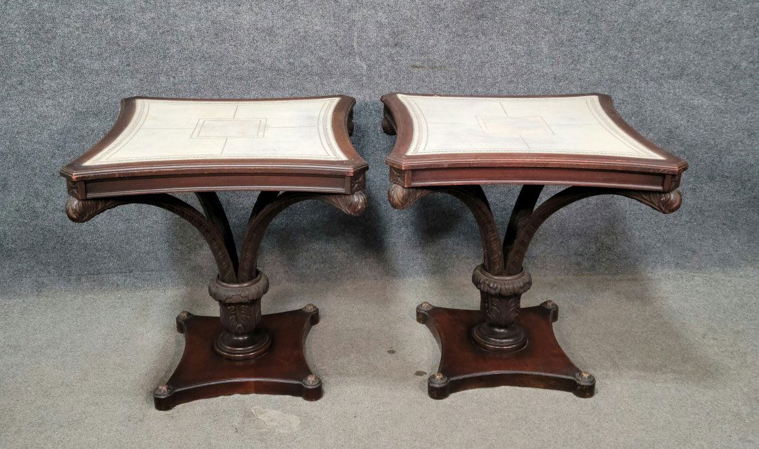 Pair Of Leather Top Plume Tables (1 of 4)