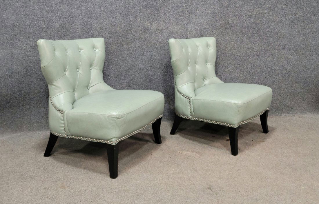 Pair Of Aqua Color Fireside Chairs (Not Real Leather) (1 of 5)