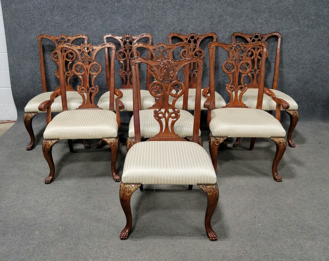 8 Mahogany Chippendale Dining Chairs: Arms - 41"H, 27"W, 24"D, 18.50"SH