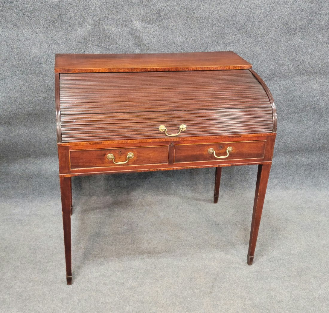 19th Century English Cylinder Desk: 39"H, 38"W, 26"D