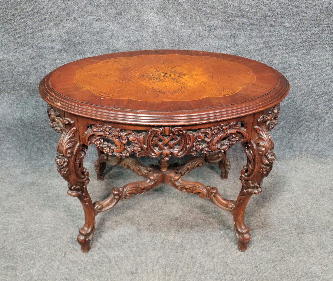 French Carved Inlaid Coffee Table (1 of 6)