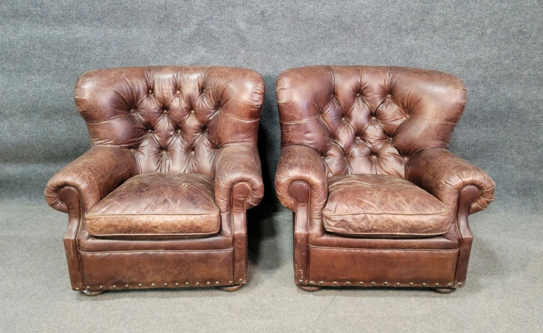 Pair Of Restoration Hardware Style Leather Chairs (1 of 5)