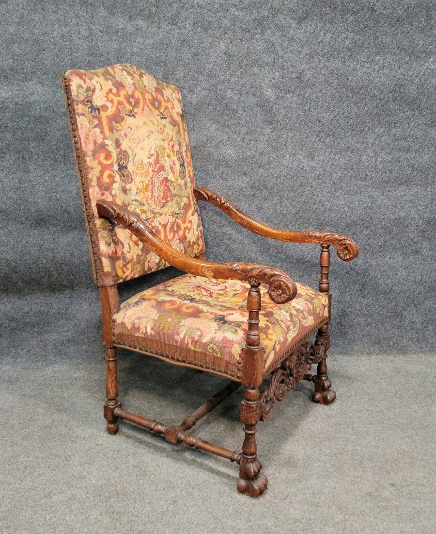 Antique Needlepoint Throne Chair (1 of 6)