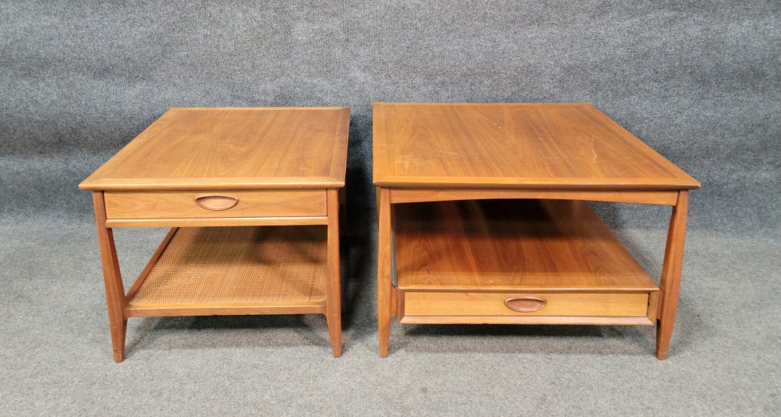 Pair Of Heritage Mid Century Tables: Coffee Table - 19"H, 30"W, 30"D | End Table - 19"H, 24"W, 28"D