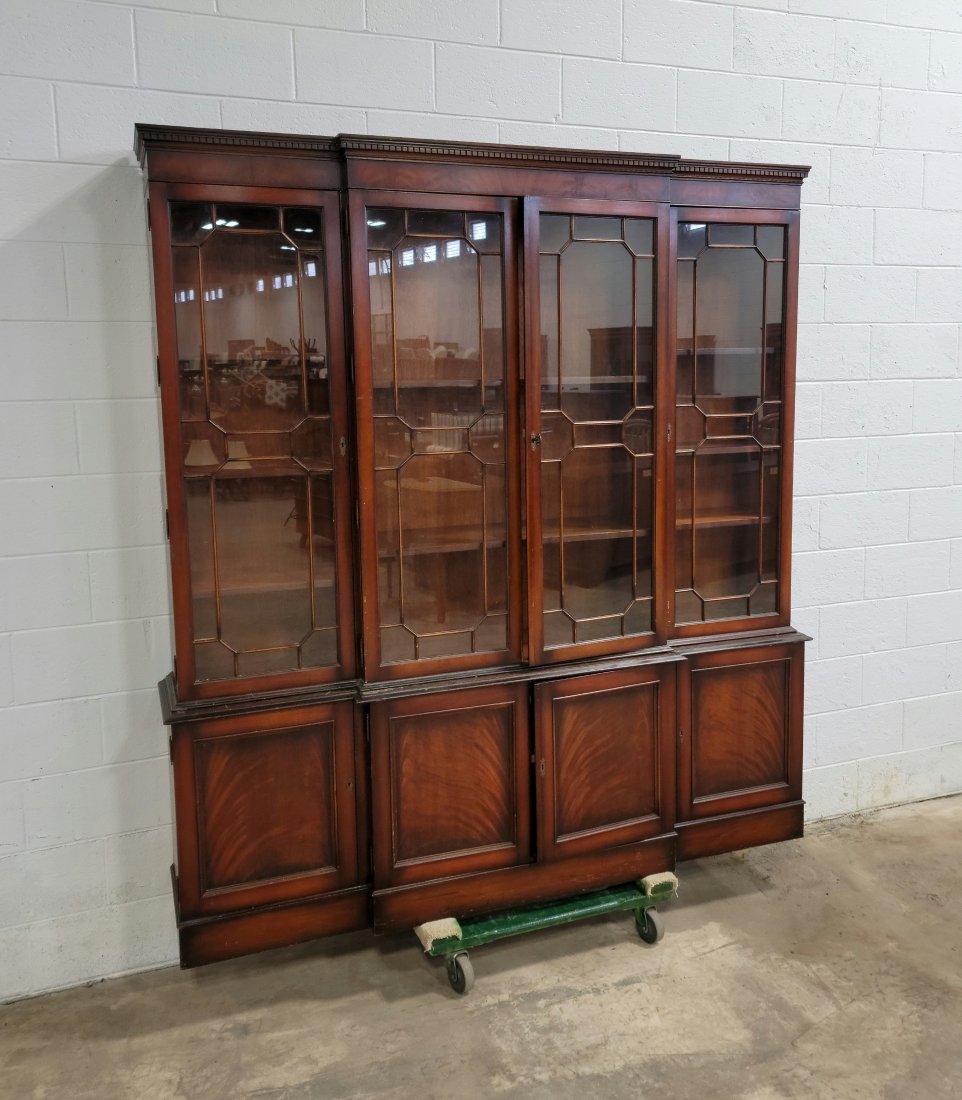 2 Piece English Antique Breakfront: 83"H, 77"W, 14"D