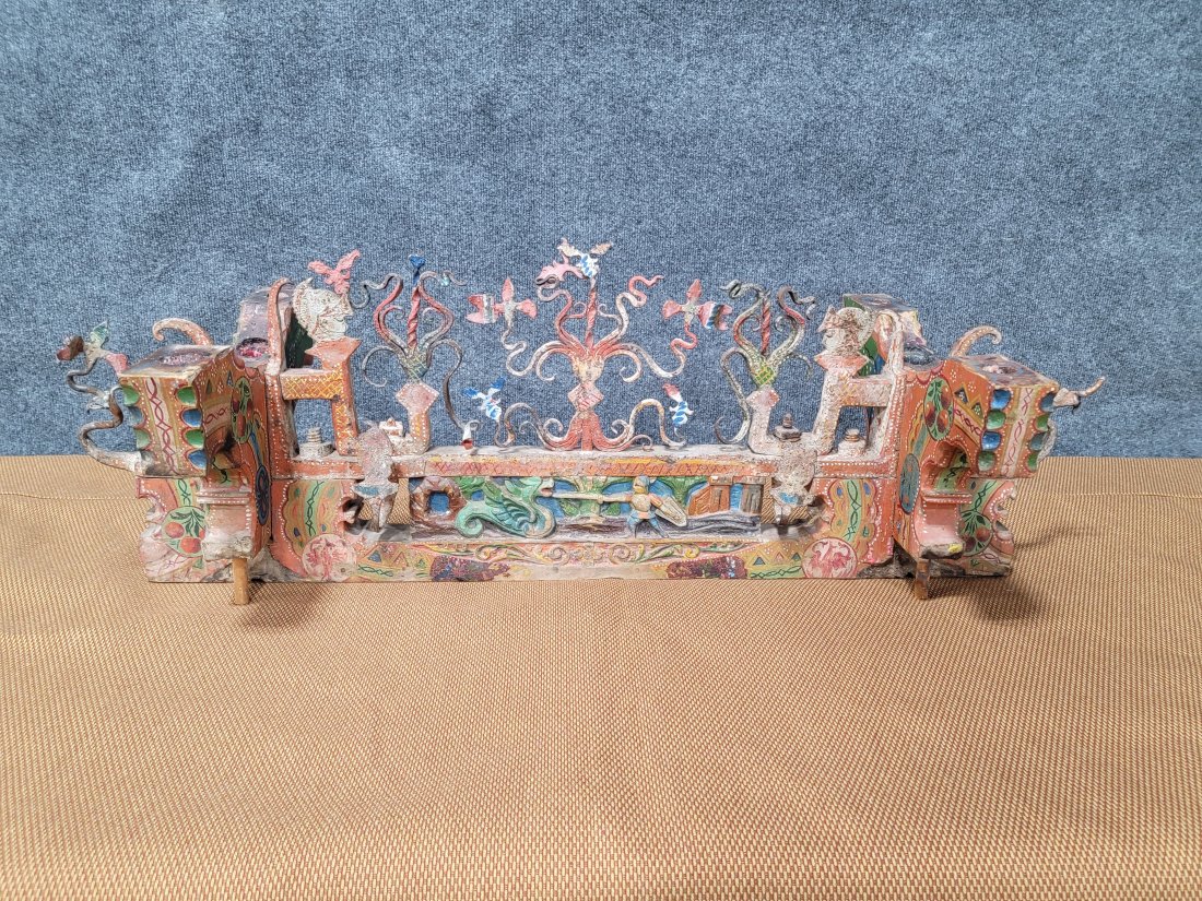 19th Century Sicilian Wedding Cart Axle: 12.75"H, 38"W, 14.75"D