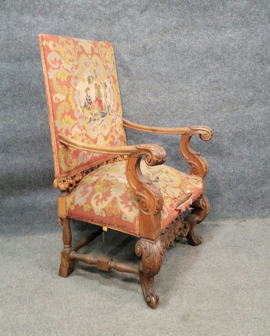 19th Century Needlepoint Throne Chair (1 of 7)