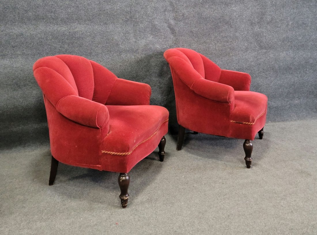 Pair Of Red Bergeres: 33"H, 35"W, 33"D, 16"SH