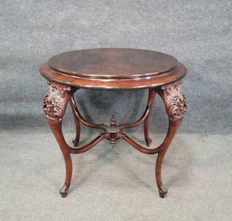 Carved Mahogany Center Table: 28.50"H, 35"W, 35"D