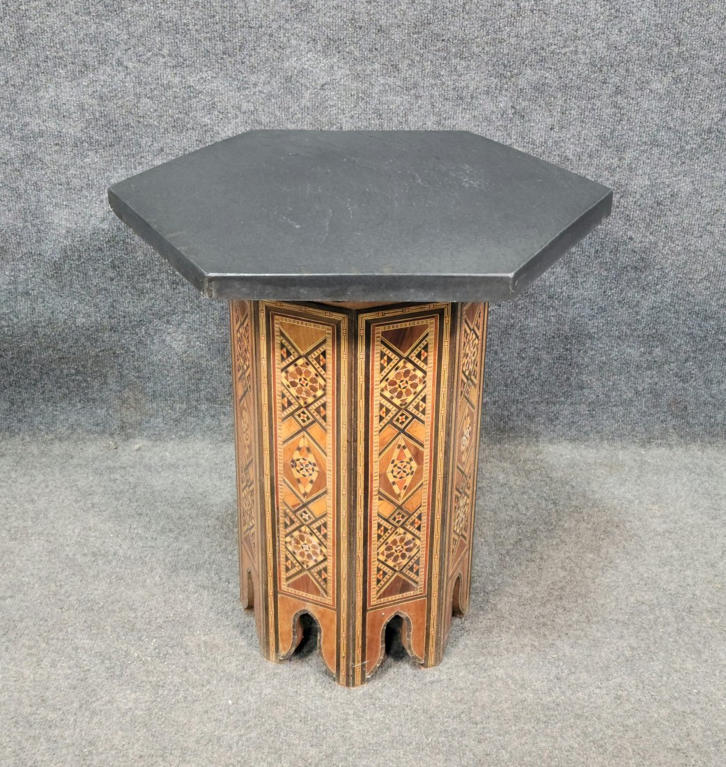 Inlaid Antique Taboret Table: 21"H, 20"W, 17.50"D