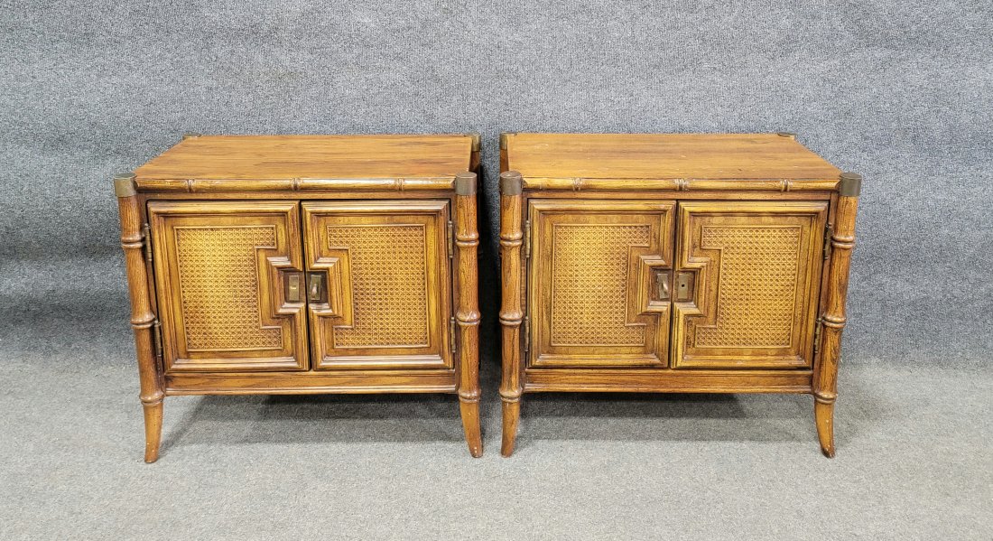 Pair Of Faux Bamboo Nightstands: 24"H, 27.50"W, 16.75"D