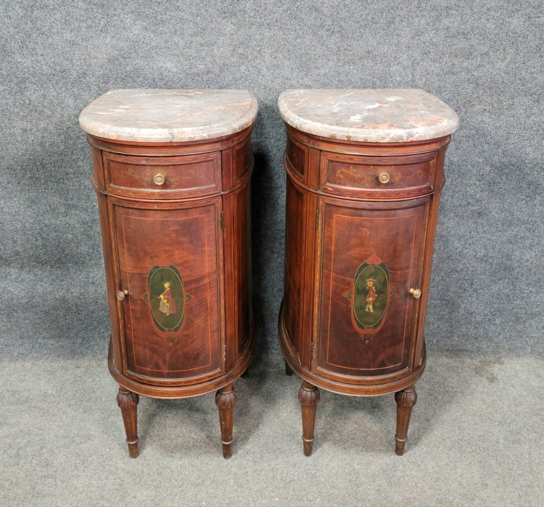 Marble Top Adams Style Nightstands: 32.50"H, 14"W, 17"D