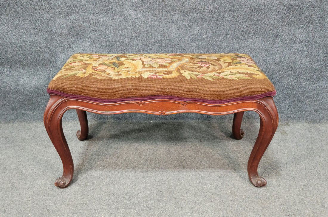 Antique Needlepoint Window Bench (1 of 4)