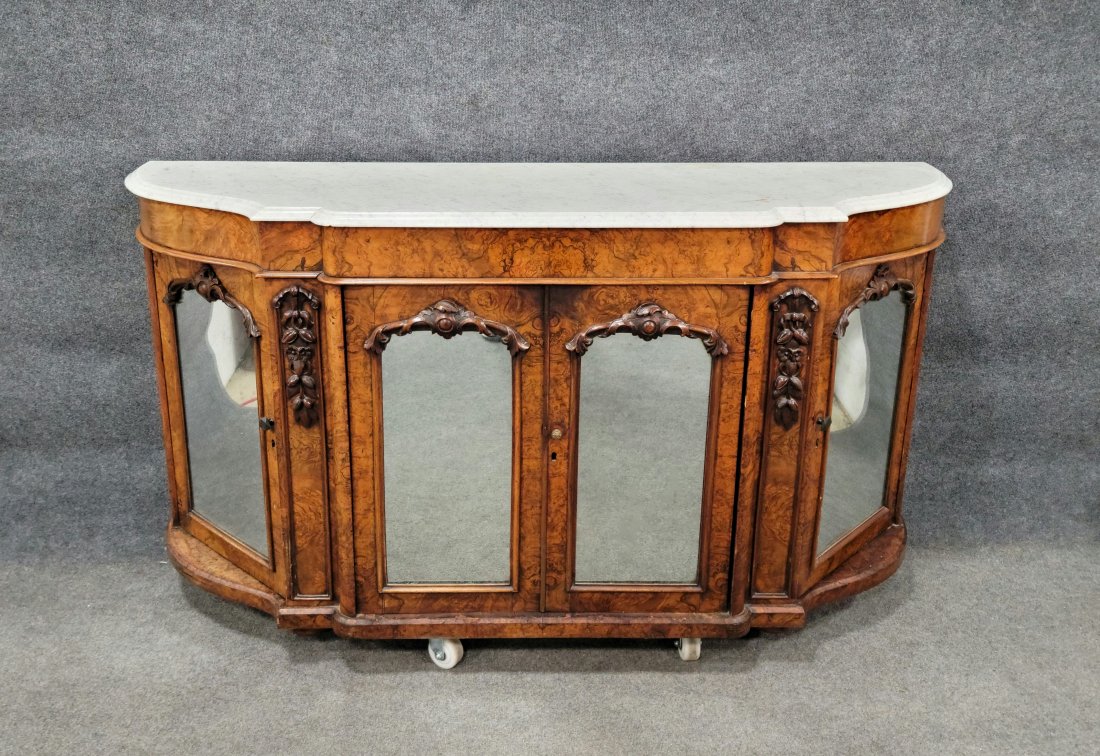 Antique Marble Top English Credenza: 36"H, 72"W, 20"D