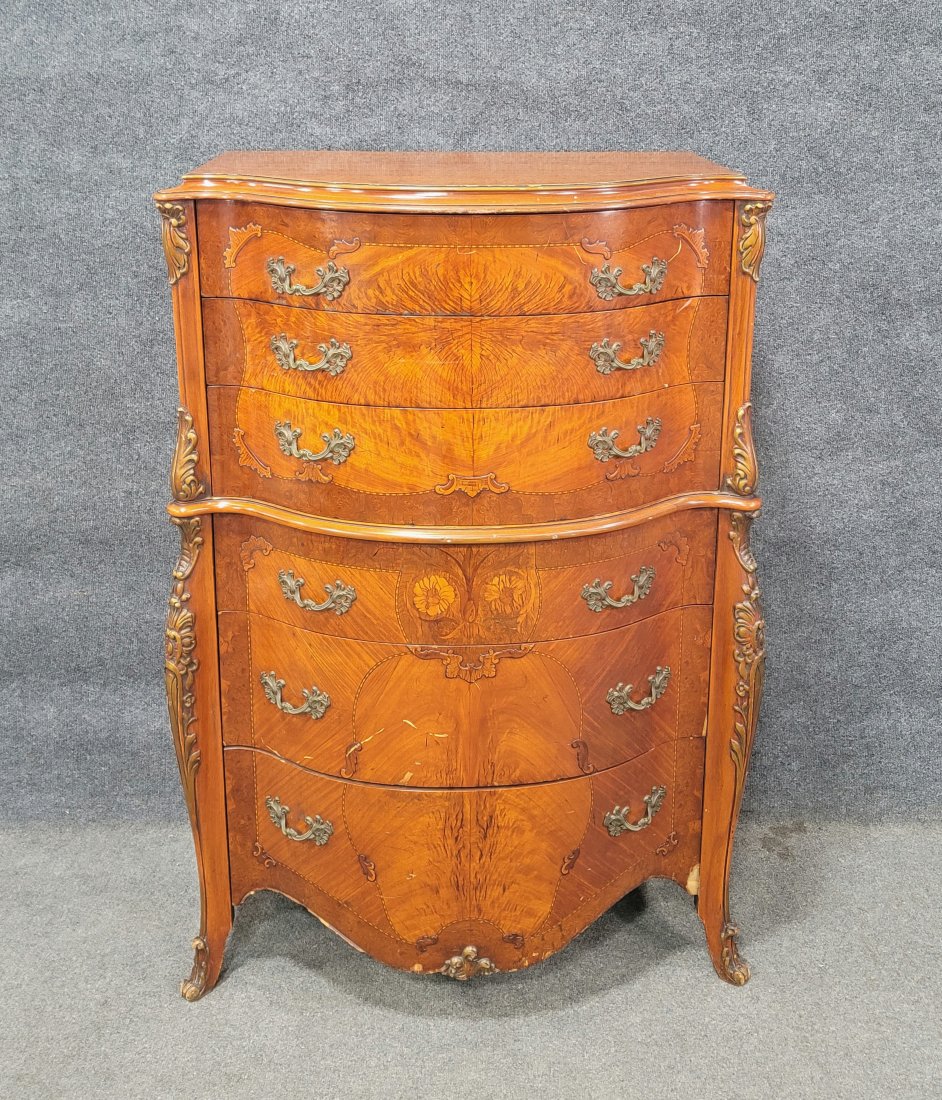 French Inlaid Tall Chest: 53.75"H, 37"W, 22"D