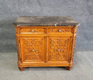 Marble Top Carved Commode: 32"H, 37.50"W, 22"D