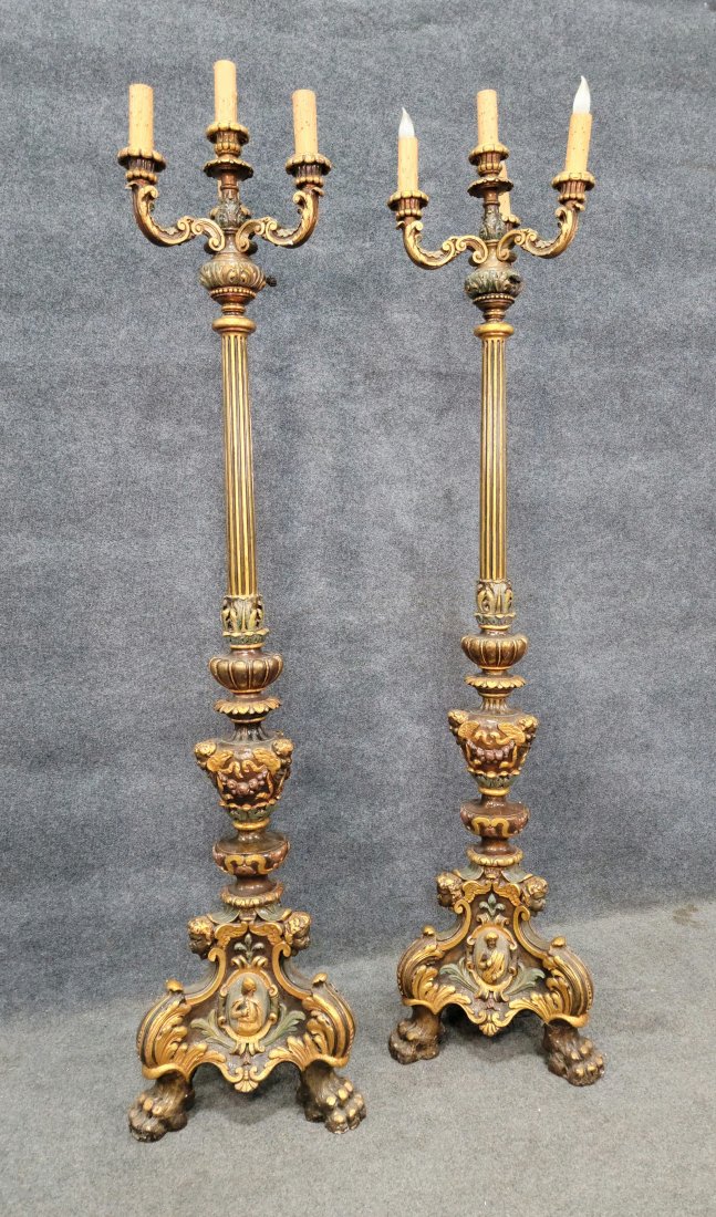 Pair Of Antique Torcheres: 77"H, 18"W, 16"D