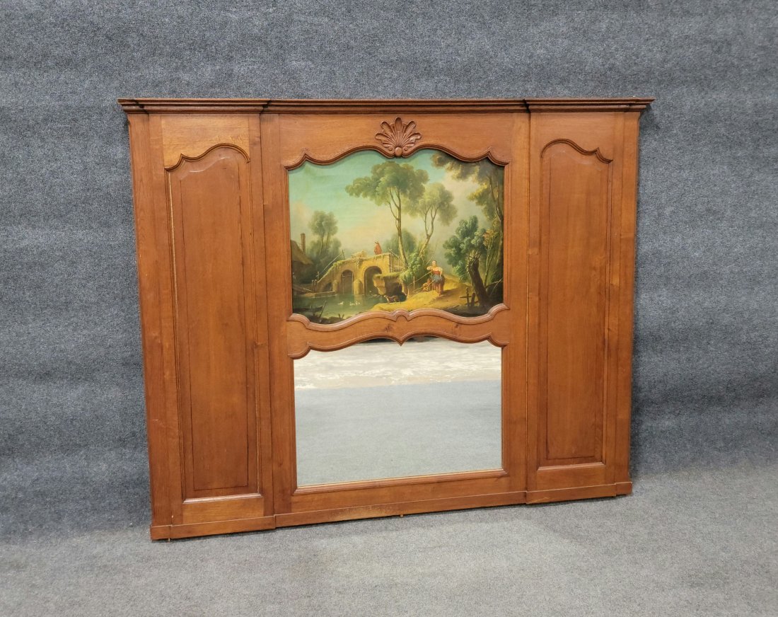 Antique French Trumeau Mirror: 59.25"H, 72.50"W