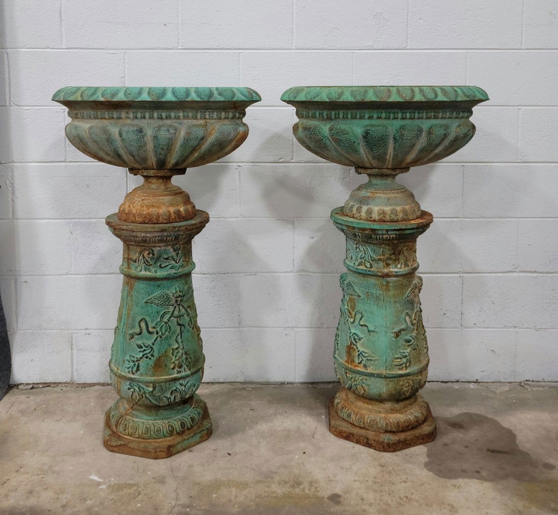 Pair Of Large Cast Iron Urns (1 of 3)