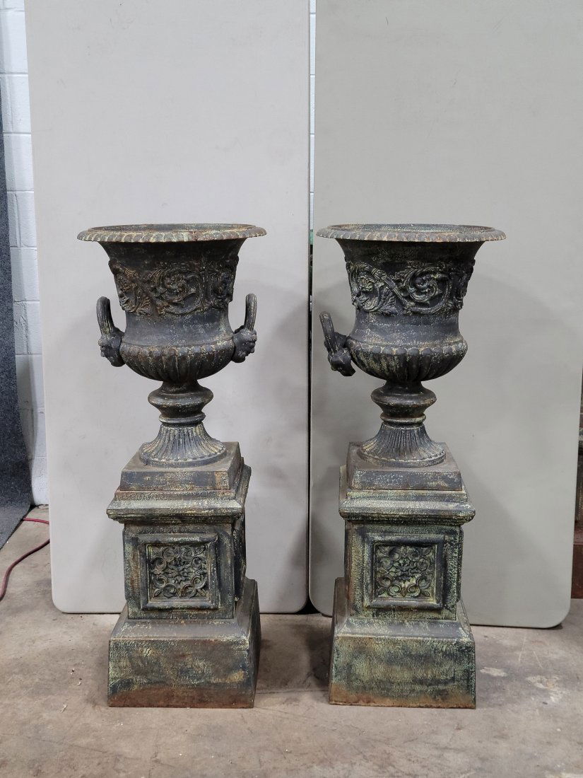 Pair Of Wrought Iron Planters On Pedastools (1 of 8)