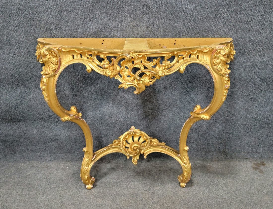 Gilt Carved Console (No Marble): 34"H, 45.50"W, 18.50"D