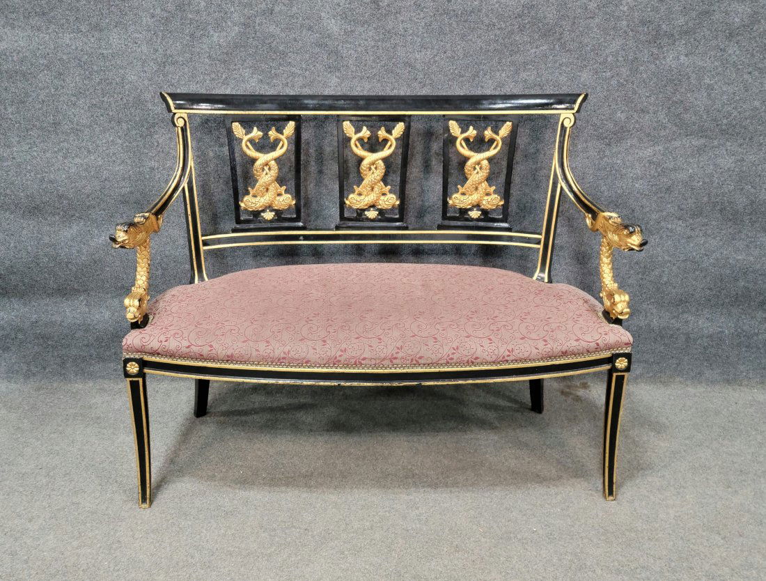 Neoclassical Gilt Ebonized Settee (1 of 7)
