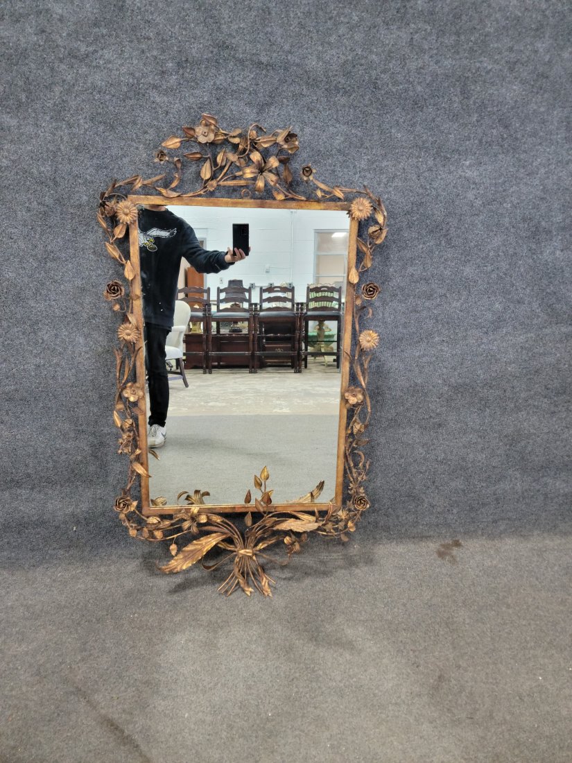 Antique Iron Guilt Mirror: 55h, 29.75w,