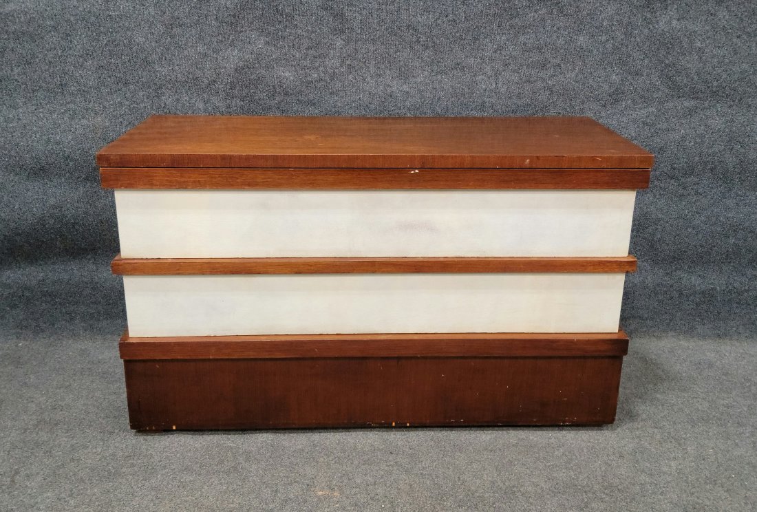Mid Century Leather Front Dresser: 30"H, 50"W, 19"D