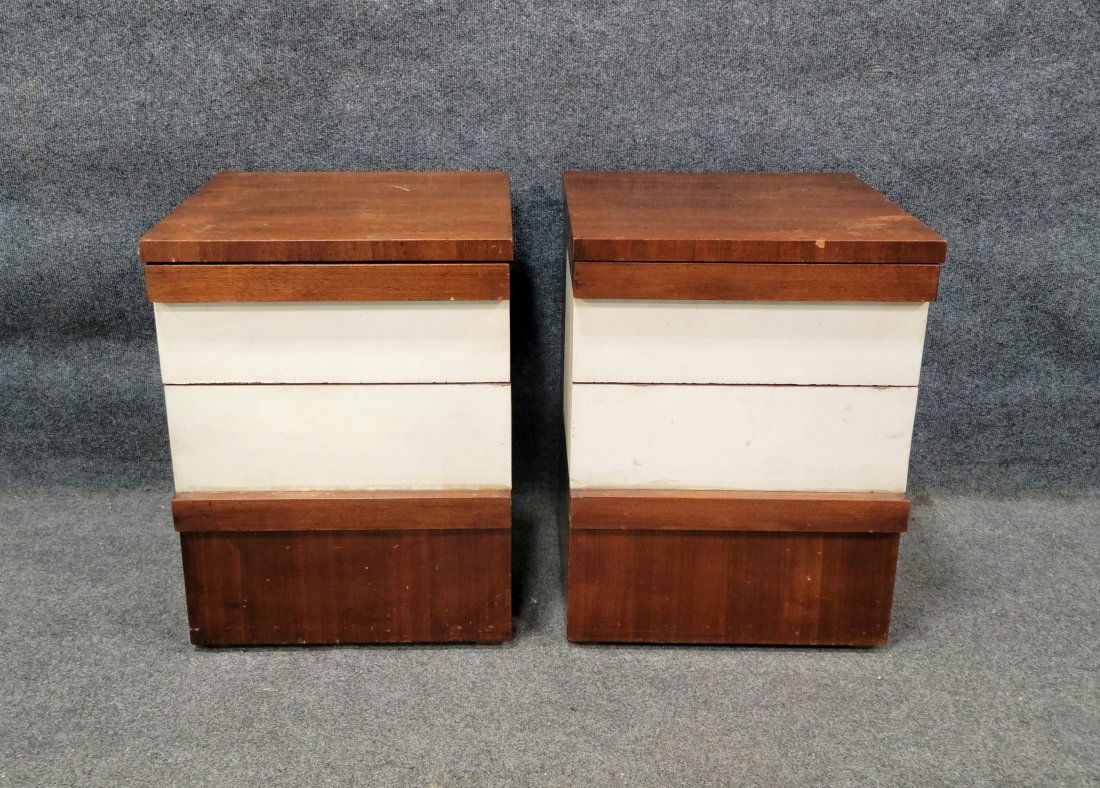 Pair Of Mid Century Leather Front Nightstands (1 of 8)