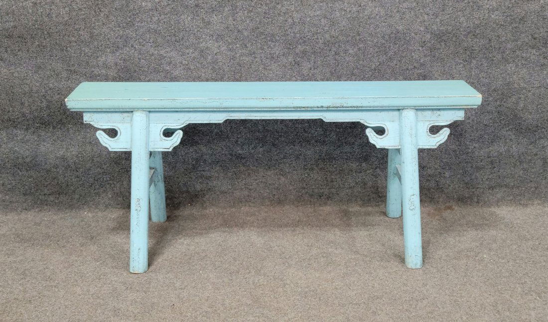 Antique Chinese Painted Blue Bench (1 of 4)